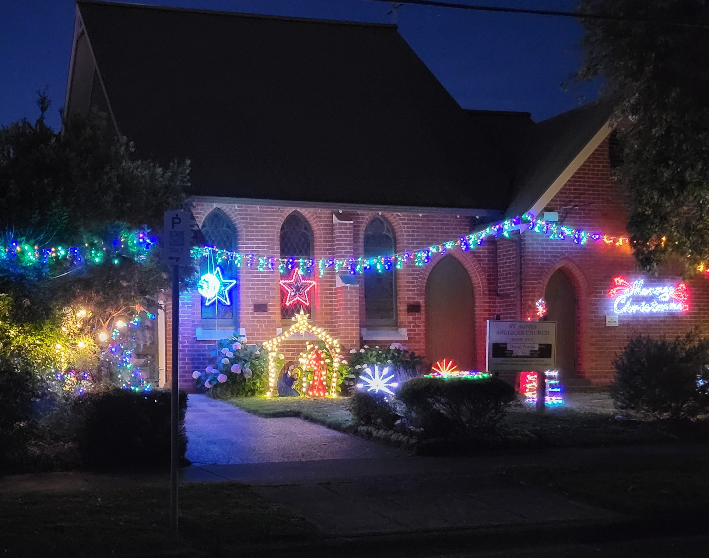 St Agnes' Church with Christmas lights